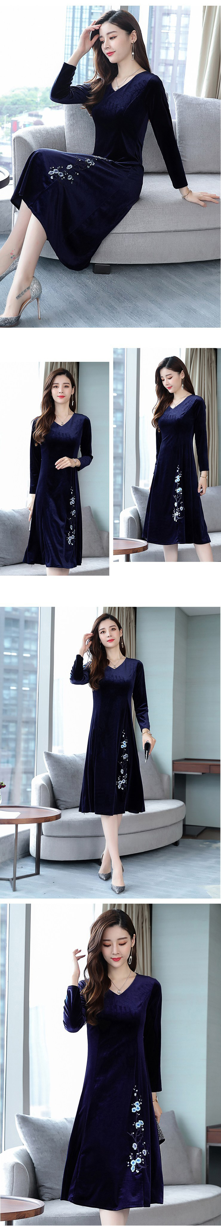 StylePartner [F120649]벨벳 플라워자수 원피스