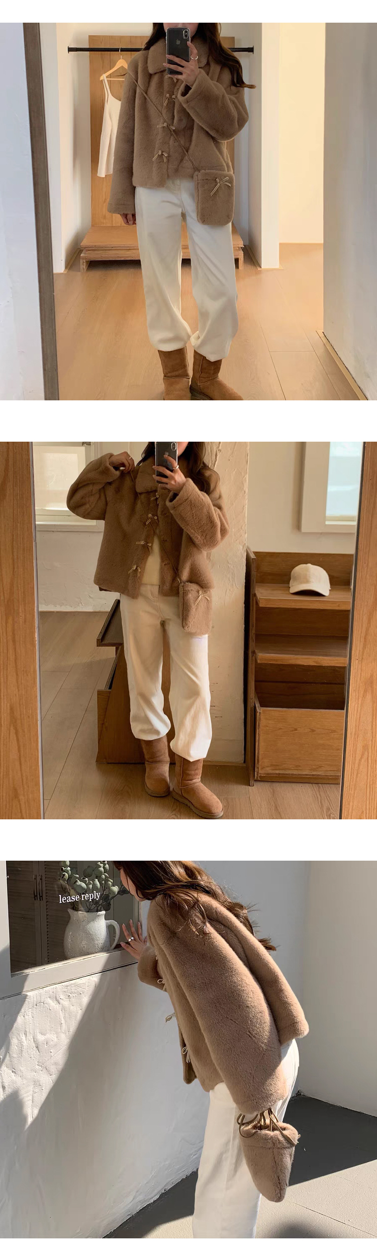 무료/ONN/[JK350] 고퀄리티 극찬룩 데일리 코디리본 밍크 무스탕 가방 세트 명품패턴 활용도 높은 디자인
