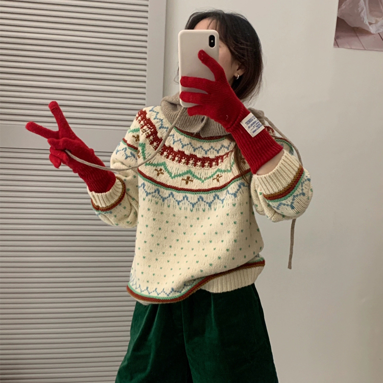 ONN/ [NT598]배색 라인 노르딕 니트 연말룩, 데일리룩, 오버핏, 세련된 등 다양한 일상룩,꾸꾸꾸 스타일