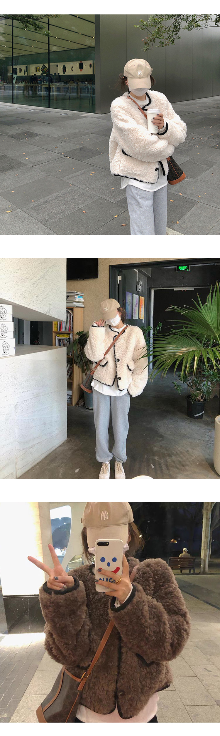 ONN/무료/ [JK243] 배색 라인 페이크 퍼 자켓 스타일링 아이템, 넉넉한 사이즈, 체형커버 ,세련된,감각적인 ,러블리