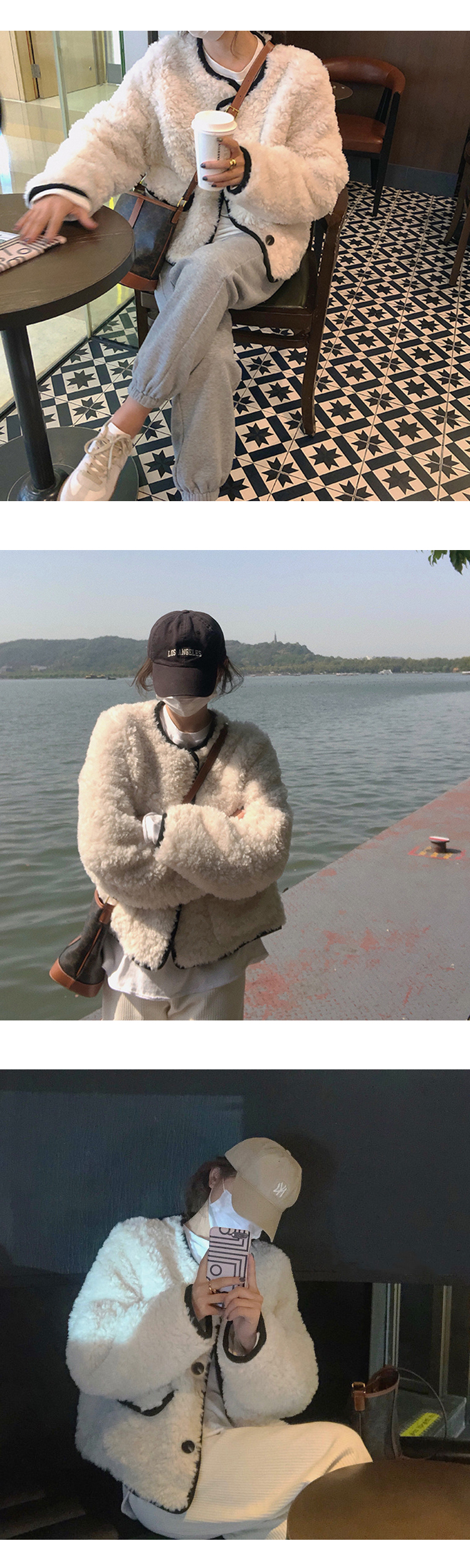 ONN/무료/ [JK243] 배색 라인 페이크 퍼 자켓 스타일링 아이템, 넉넉한 사이즈, 체형커버 ,세련된,감각적인 ,러블리