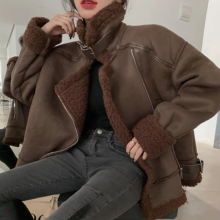 ONN/무료/ [JK216] 하이넥 버클 라이더 무스탕 늘씬함, 시크함, 데이트룩, 모임룩, 포근한 소재 ,세련된, 러블리, 베이직아이템 