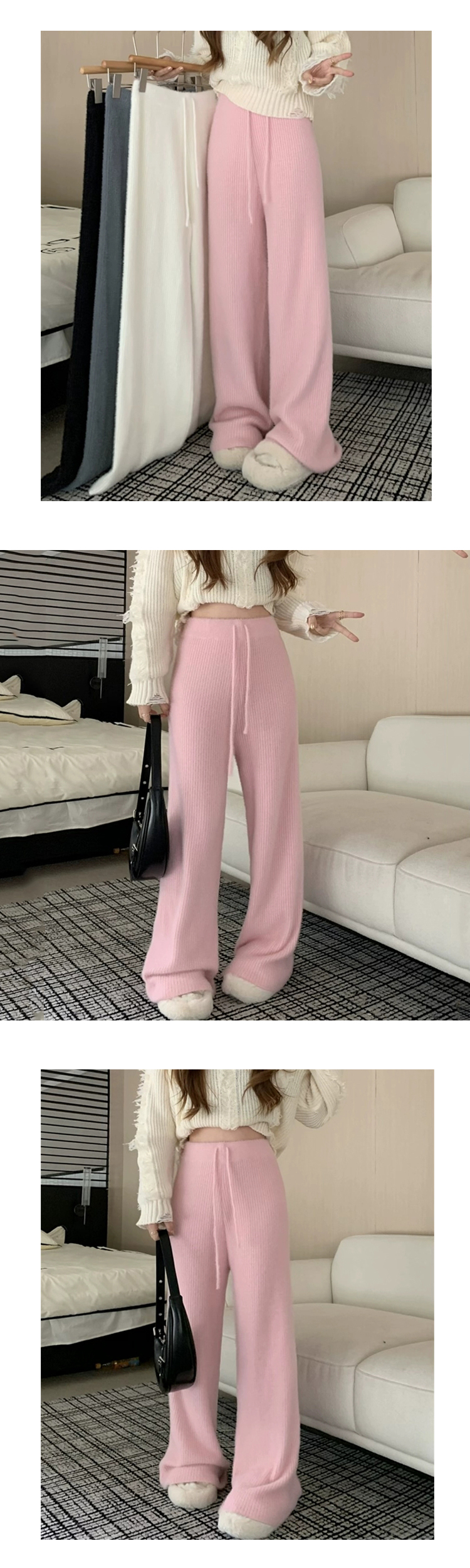 ONN/무료/[PT250]앙고라 니트 팬츠 넉넉한 사이즈, 체형커버 ,세련된,감각적인