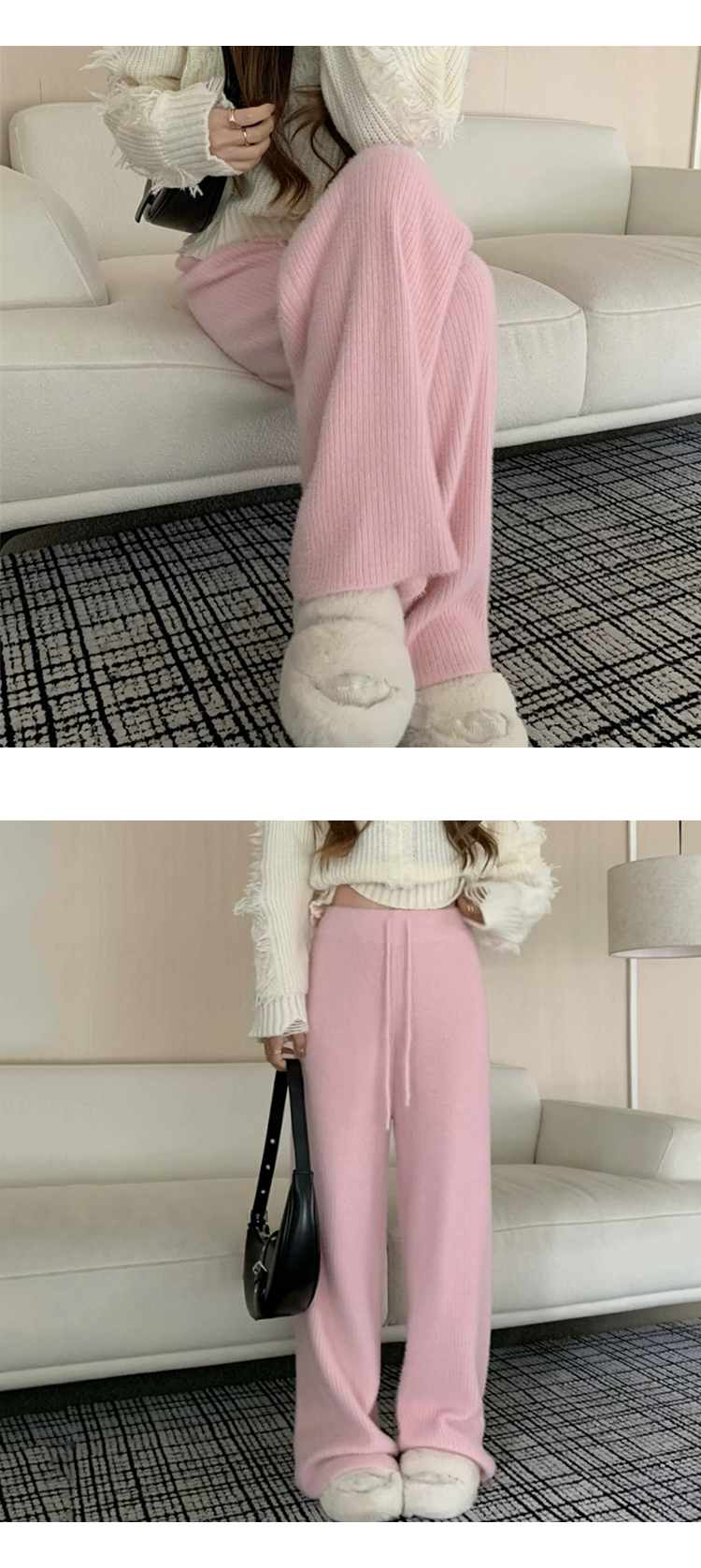 ONN/무료/[PT250]앙고라 니트 팬츠 넉넉한 사이즈, 체형커버 ,세련된,감각적인