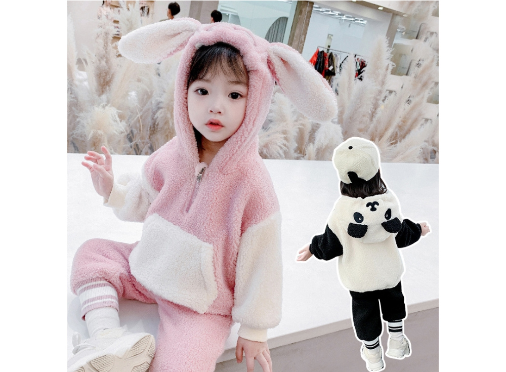 DOO/무료/11220154 남녀 상하복 팬더 토끼 양털 상하복 기모 남녀공용 겨울 따뜻한 한벌 세트옷