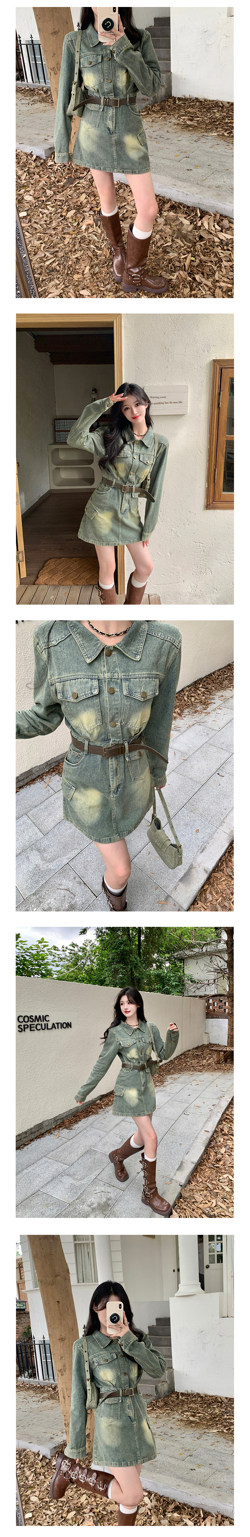 무료[제이스] P0000CSN /  빈티지 워싱 벨티드 데님 원피스(벨트포함)  날씬핏, 매력적인, 모던한 ,모임룩, 감성핏