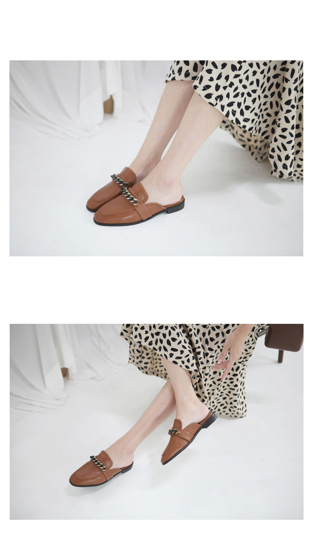[LUC] MO.23-a9 / (2color) 라운드 스퀘어토 체인 블로퍼(3cm) 엣지 슬리퍼 여성스런 신입생화  직장인화 단아한 슈즈
