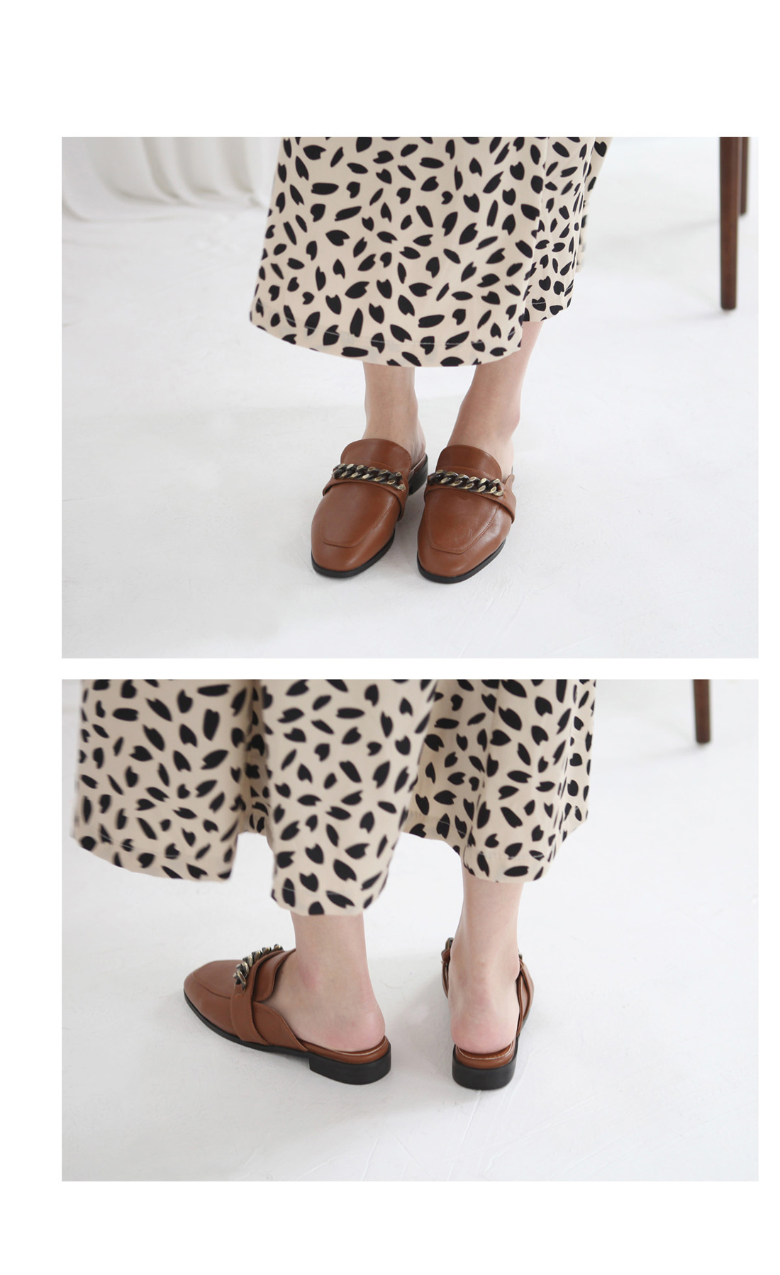 [LUC] MO.23-a9 / (2color) 라운드 스퀘어토 체인 블로퍼(3cm) 엣지 슬리퍼 여성스런 신입생화  직장인화 단아한 슈즈