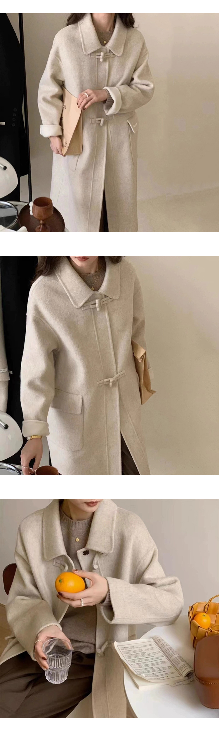 [ONN/ [CT124] 핸드메이드 울 떡볶이 롱 코트 - 소재 / 부드러운 코트 /넉넉한 사이즈/체형커버/세련된/여성코트