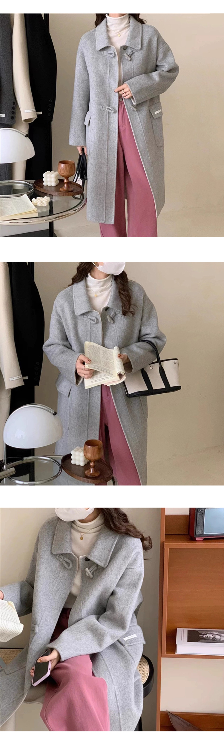 [ONN/ [CT124] 핸드메이드 울 떡볶이 롱 코트 - 소재 / 부드러운 코트 /넉넉한 사이즈/체형커버/세련된/여성코트