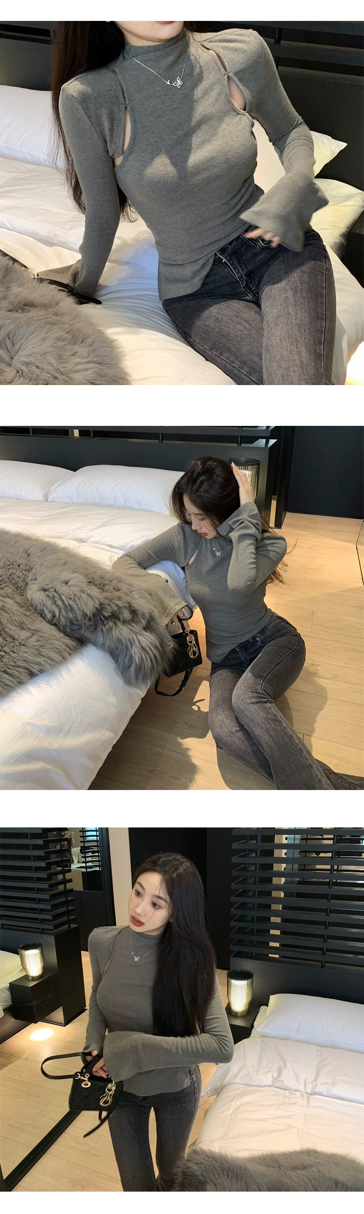 [ONN/ [T286]트임 반폴라 티셔츠 / 우아한/강력추천/슬림핏/데일리룩/오버핏/세련된 /이너웨어/넥셔츠