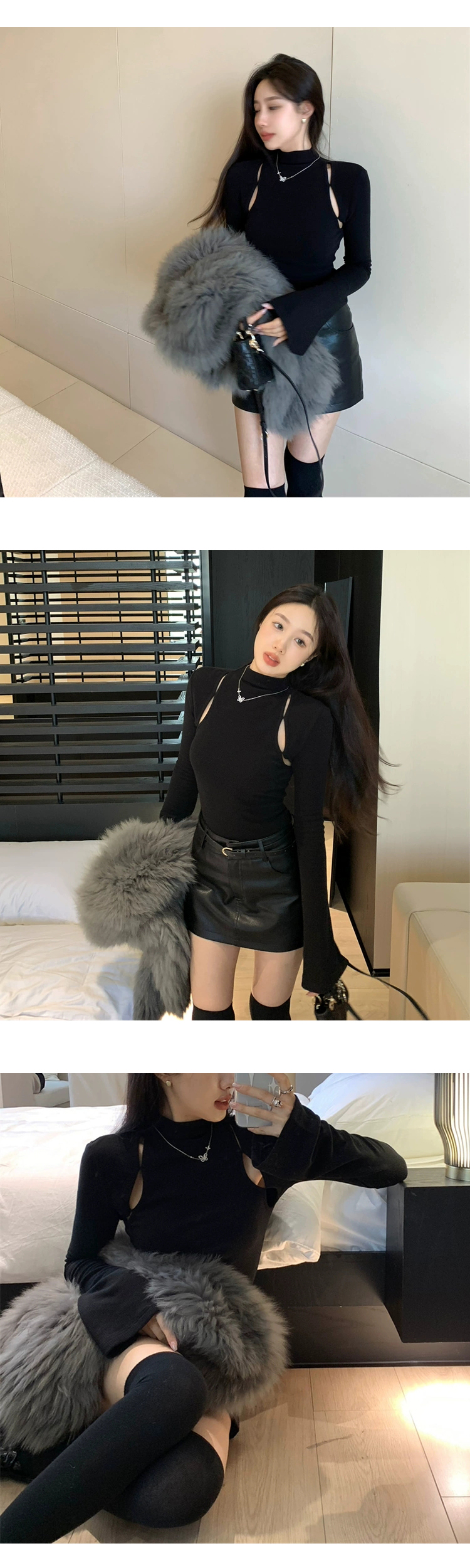 [ONN/ [T286]트임 반폴라 티셔츠 / 우아한/강력추천/슬림핏/데일리룩/오버핏/세련된 /이너웨어/넥셔츠