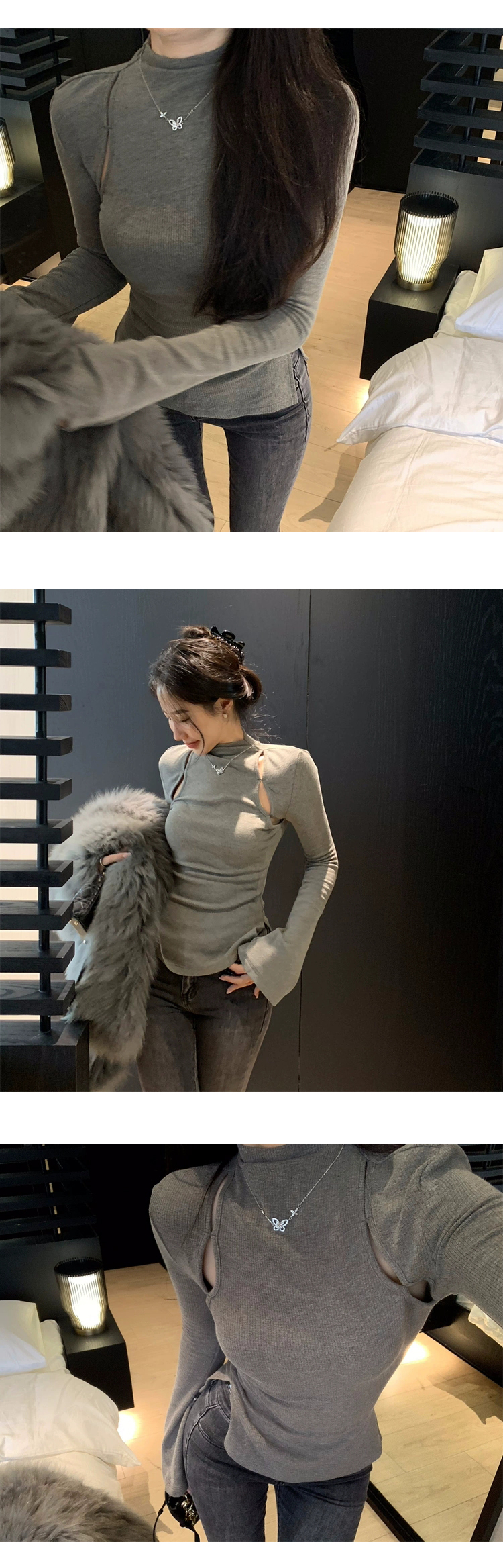 [ONN/ [T286]트임 반폴라 티셔츠 / 우아한/강력추천/슬림핏/데일리룩/오버핏/세련된 /이너웨어/넥셔츠