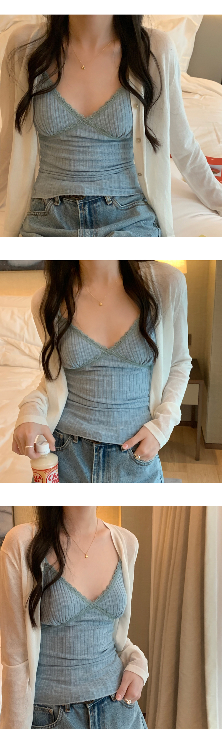 [ONN/ [T274]레이스 골지 끈나시/루즈핏/군살커버/프리미엄 소재/데일리/필수템/소프트한/이너웨어