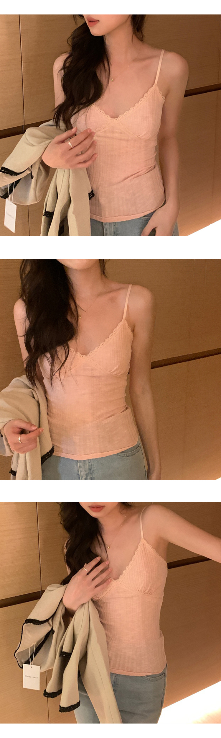 [ONN/ [T274]레이스 골지 끈나시/루즈핏/군살커버/프리미엄 소재/데일리/필수템/소프트한/이너웨어