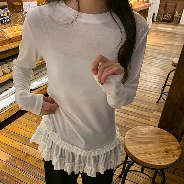 [ONN/ [T326]프릴 캉캉 티셔츠/루즈핏/군살커버/프리미엄 소재/데일리/필수템/소프트한/긴소매