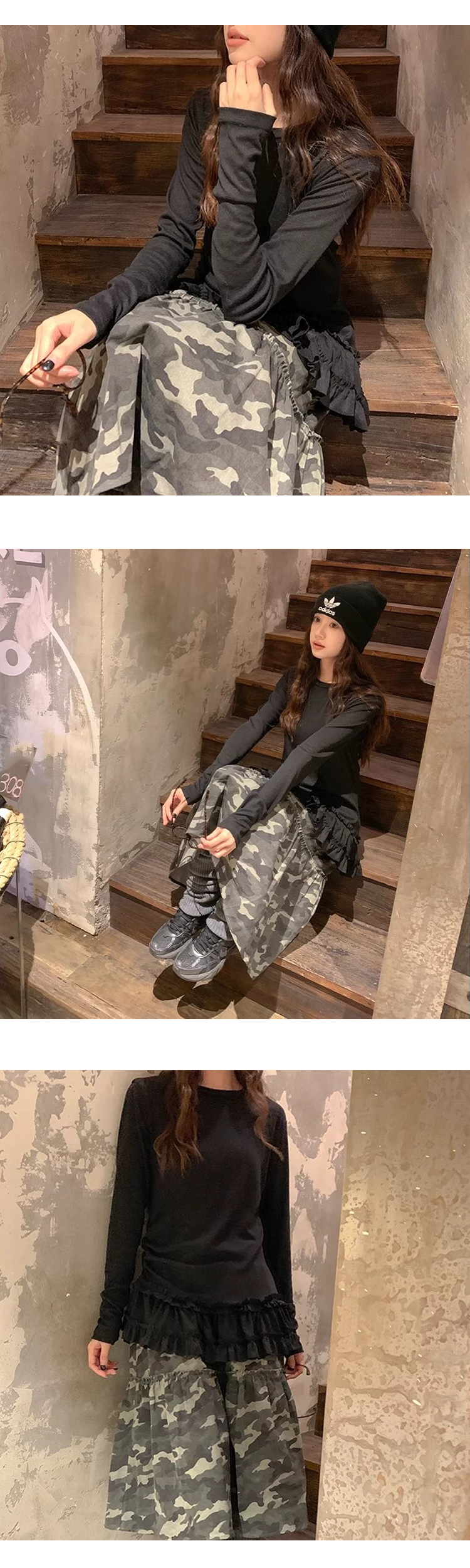 [ONN/ [T326]프릴 캉캉 티셔츠/루즈핏/군살커버/프리미엄 소재/데일리/필수템/소프트한/긴소매