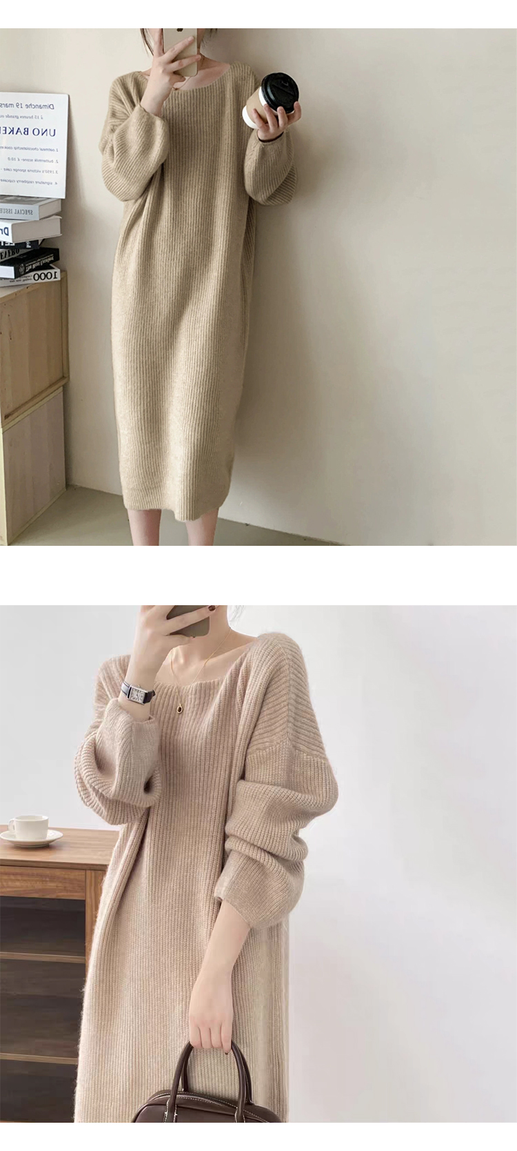 [ONN/ [OPS1432]보트넥 루즈핏 롱 니트 원피스/여리여리하고/우아한/강력추천/슬림핏/여성스런 /볼록소매