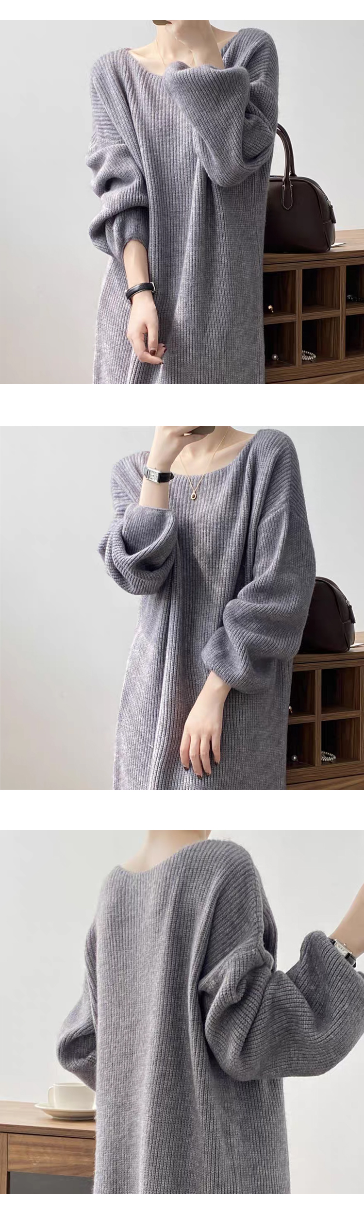 [ONN/ [OPS1432]보트넥 루즈핏 롱 니트 원피스/여리여리하고/우아한/강력추천/슬림핏/여성스런 /볼록소매