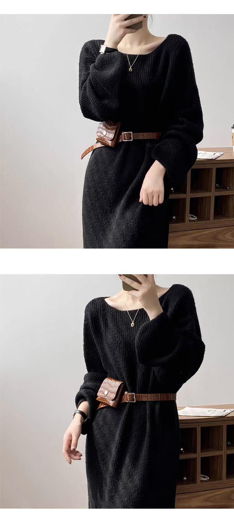 [ONN/ [OPS1432]보트넥 루즈핏 롱 니트 원피스/여리여리하고/우아한/강력추천/슬림핏/여성스런 /볼록소매