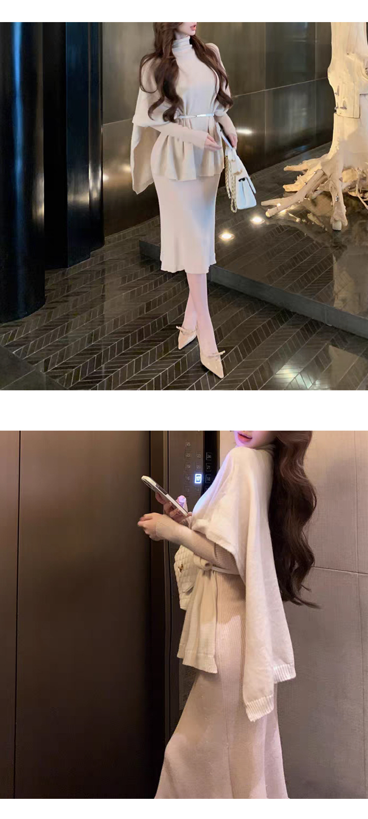무료[ONN/[OPS1433]케이프 롱원피스 벨트 세트 /우아한/강력추천/모임룩/파티복/코디세트/여성정장
