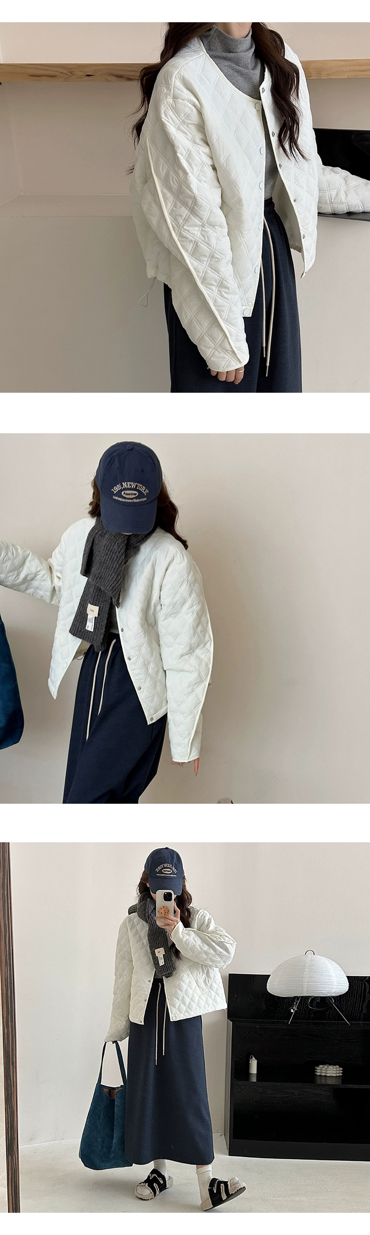 무료 [ONN/ [JP150]퀼팅 루즈핏 패딩/유연한소재/ 소프트한/늘씬함/시크함/ 데이트룩/ 모임룩/누빔/경량패딩