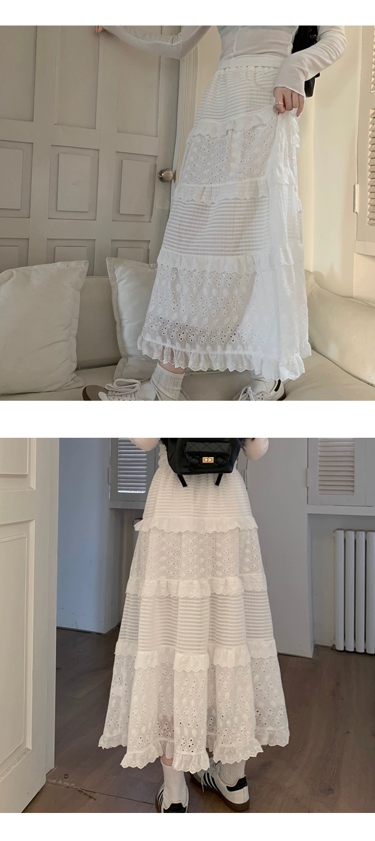  무료 [ONN/ [SK223]자수 펀칭 롱 스커트 / 데이트룩/ 매력적인/모던한 /모임룩/골반라인/날씬핏