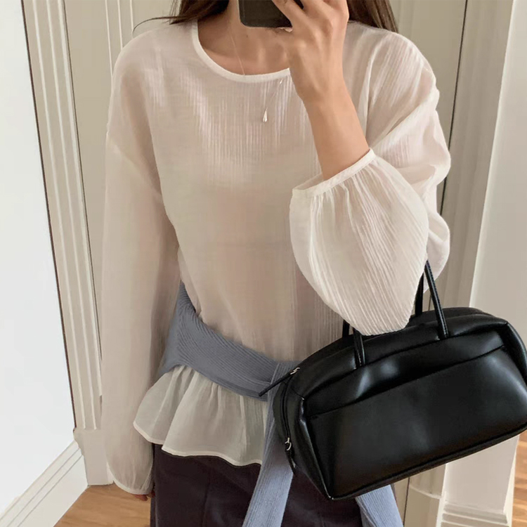 무료 [ONN/[BL616]셔링 시스루 블라우스/데일리/필수템/스타일링 아이템/넉넉한 사이즈