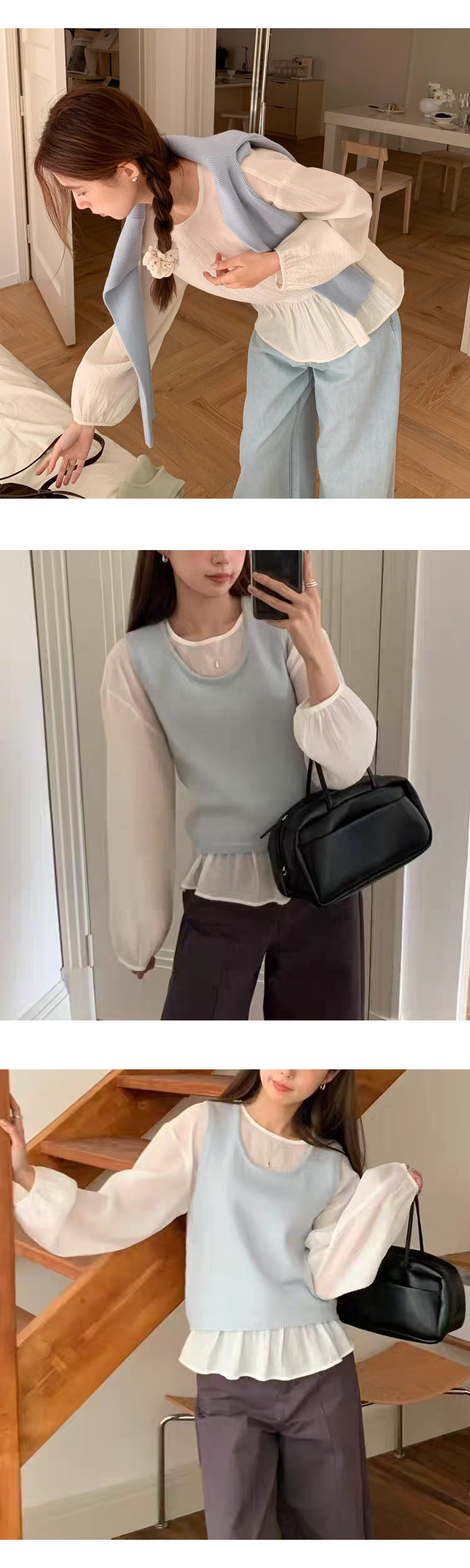 무료 [ONN/[BL616]셔링 시스루 블라우스/데일리/필수템/스타일링 아이템/넉넉한 사이즈