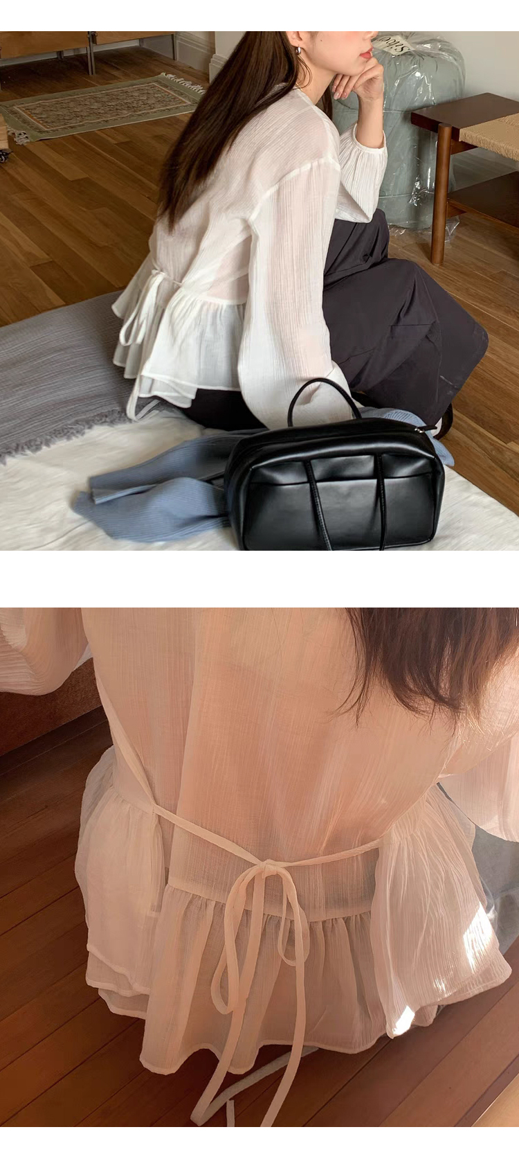 무료 [ONN/[BL616]셔링 시스루 블라우스/데일리/필수템/스타일링 아이템/넉넉한 사이즈
