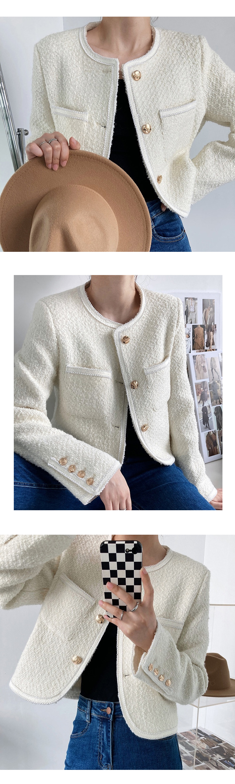 [ONN][JK281]울 트위드 크롭 자켓 /데일리코디/ 빅사이즈/데일리룩/고퀄리티/극찬룩/데일리코디/데일리룩