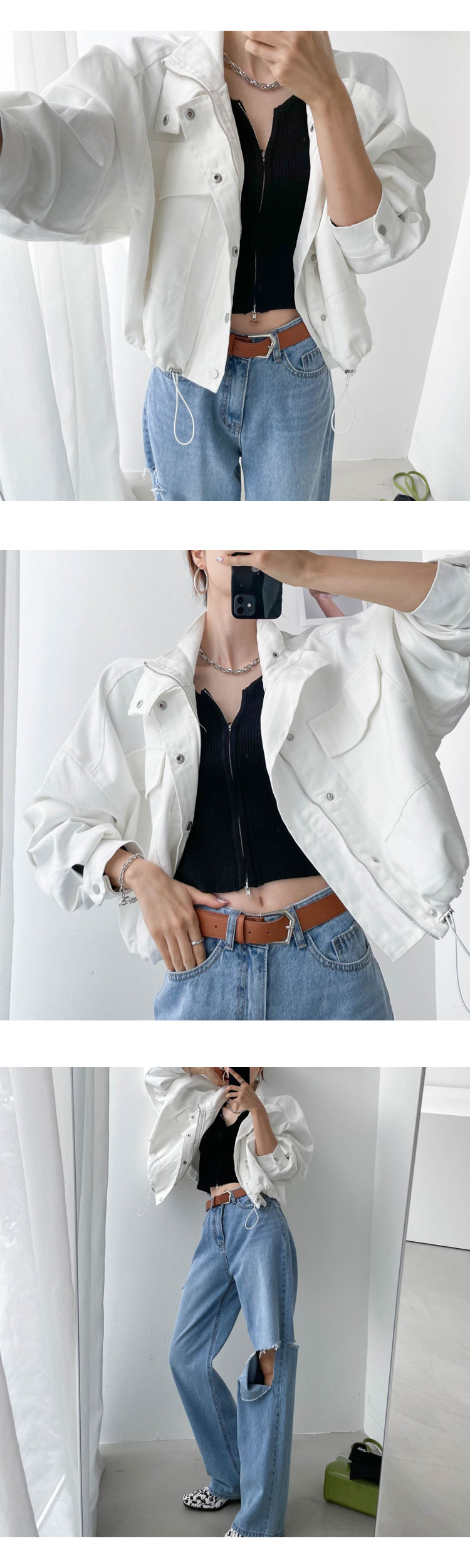무료[ONN][JP126]하이넥 오버핏 스트링 크롭 야상 점퍼/데일리코디/ 빅사이즈/데일리룩/고퀄리티/극찬룩/데일리코디/데일리룩