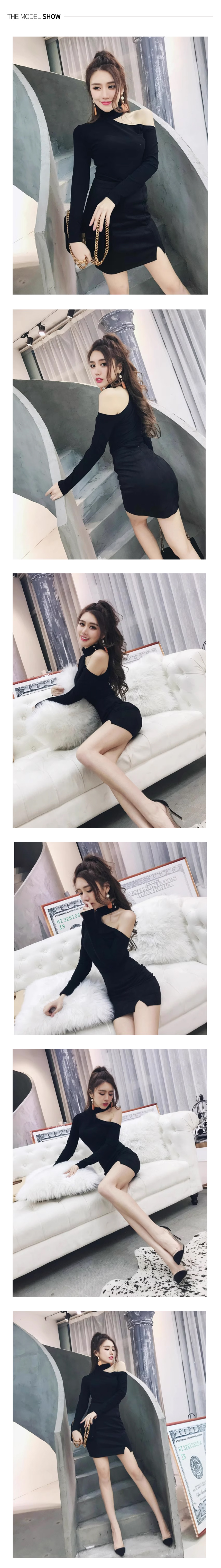 무료  [제이스]P0000CQH 홀터넥 긴팔 미니 원피스 오프숄더 섹시룩 H라인 홀터넥 옆선 트임 