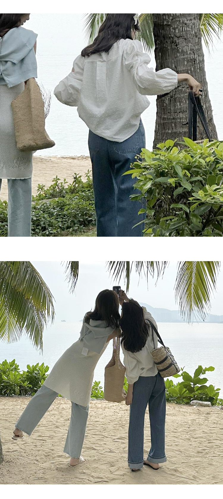 무료[ONN/[BL620]레이스 도트 블라우스 세로줄 펀칭 넥라인 블라우스 퍼프 볼륨 소매 여성스러운 루즈핏 셔츠