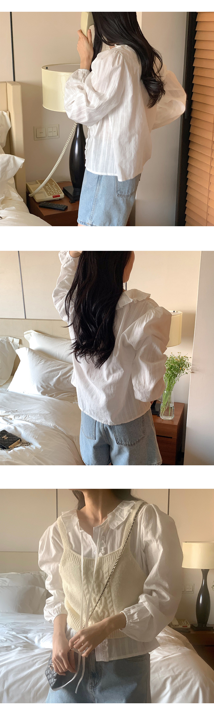 무료[ONN/[BL615]프릴 카라 스트링 블라우스 러블리  끈 리본 로맨틱 은은한 코튼 블라우스 캠퍼스룩 데이트룩