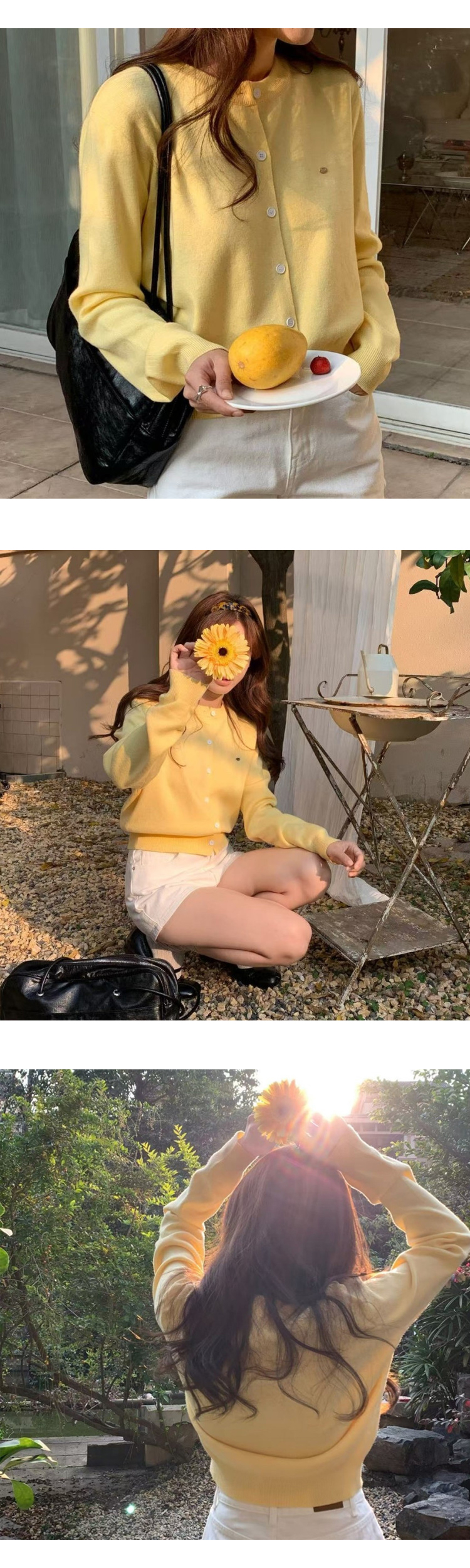 무료[ONN/[CD548]와펜 라운드넥 가디건 메탈 와펜 프론트 버튼 오픈 클로징 앞트임 시보리 밑단 숏 가디건