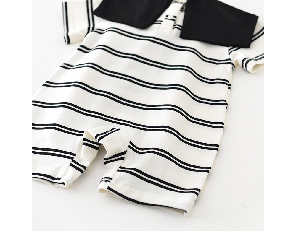 [DOO]46556235 팬더 스카프 줄무늬 우주복 곰돌이 세라복 남아 여아 브이넥 타이 스타일 아기 반팔 셔츠