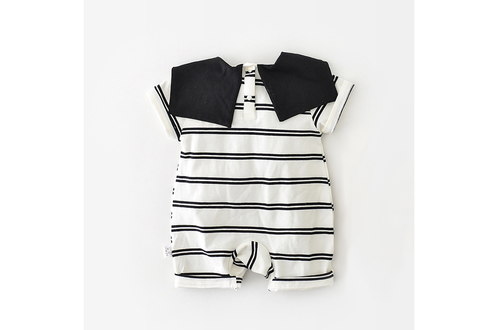 [DOO]46556235 팬더 스카프 줄무늬 우주복 곰돌이 세라복 남아 여아 브이넥 타이 스타일 아기 반팔 셔츠