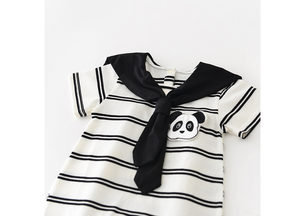 [DOO]46556235 팬더 스카프 줄무늬 우주복 곰돌이 세라복 남아 여아 브이넥 타이 스타일 아기 반팔 셔츠