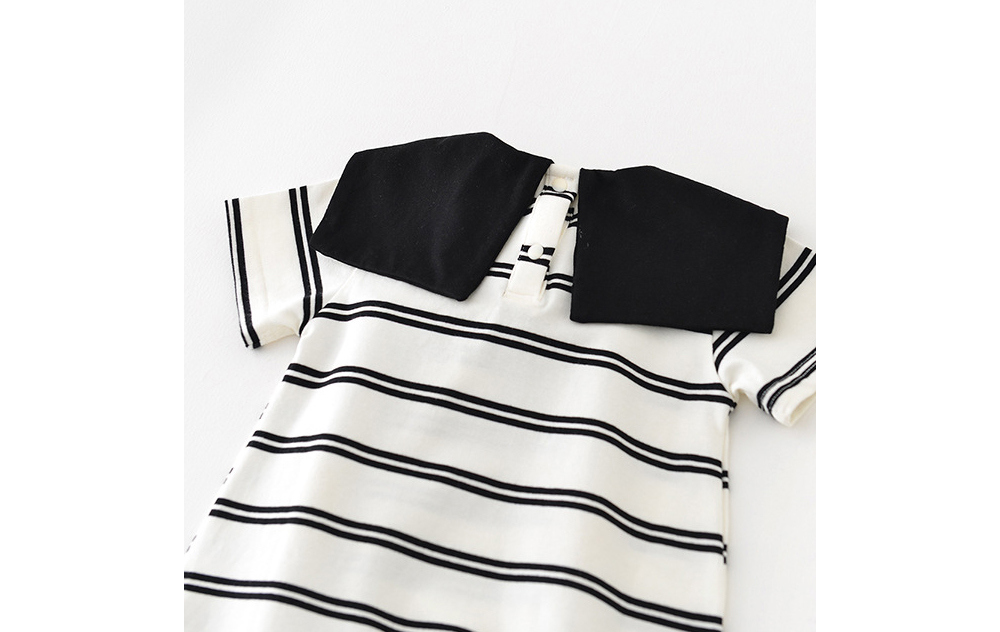 [DOO]46556235 팬더 스카프 줄무늬 우주복 곰돌이 세라복 남아 여아 브이넥 타이 스타일 아기 반팔 셔츠