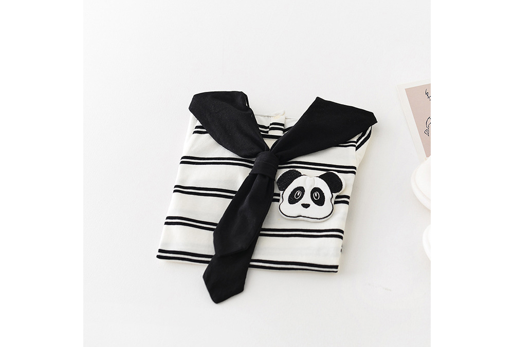 [DOO]46556235 팬더 스카프 줄무늬 우주복 곰돌이 세라복 남아 여아 브이넥 타이 스타일 아기 반팔 셔츠