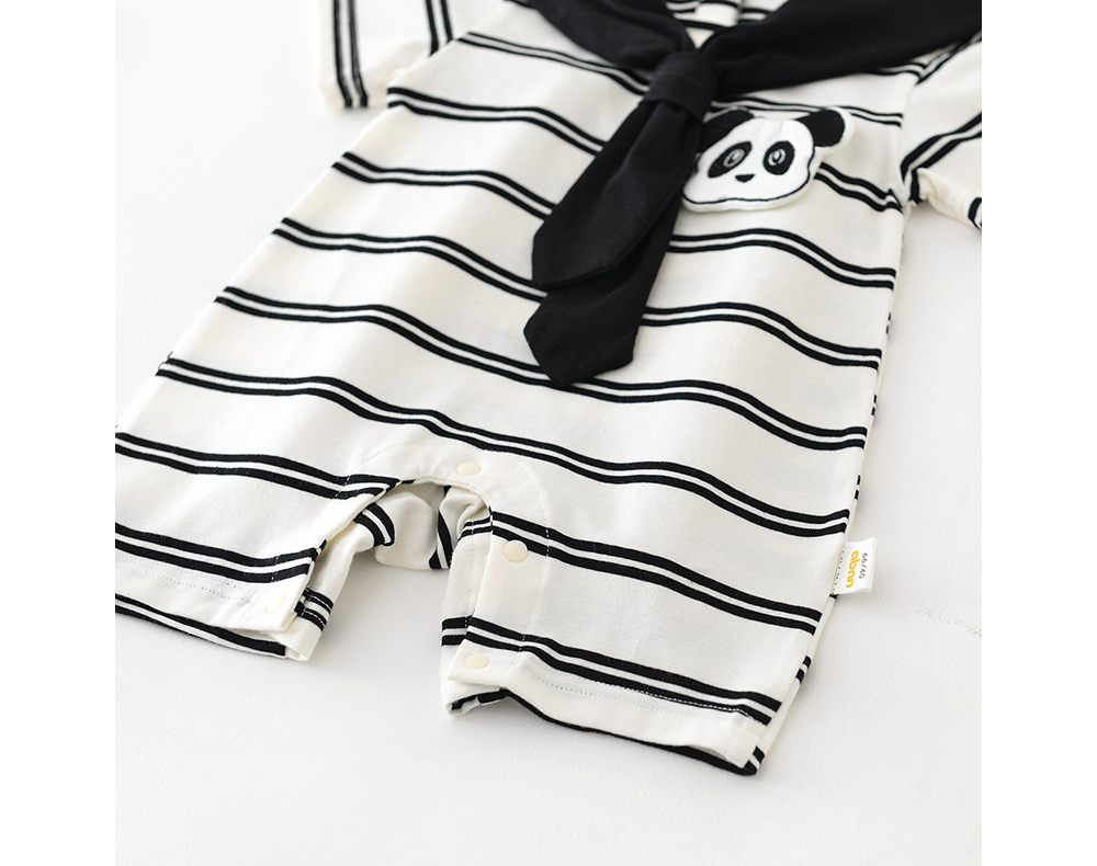 [DOO]46556235 팬더 스카프 줄무늬 우주복 곰돌이 세라복 남아 여아 브이넥 타이 스타일 아기 반팔 셔츠