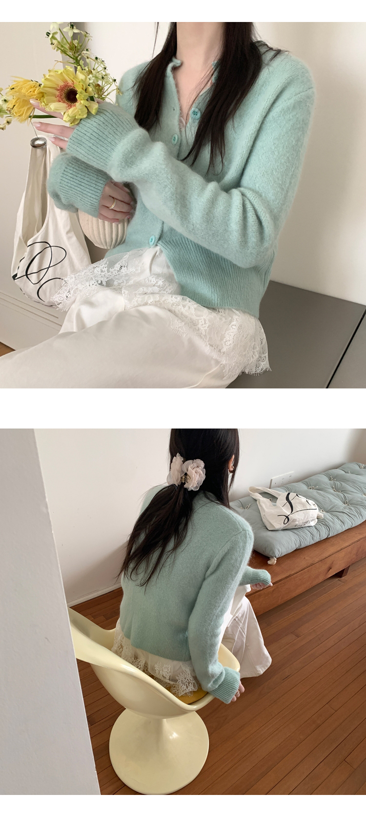 [ONN/[T334]레이스 프릴 나시 물결 레이스 라운드넥 끈나시 리본 디테일 러블리 시스루 로맨틱함 레이어드