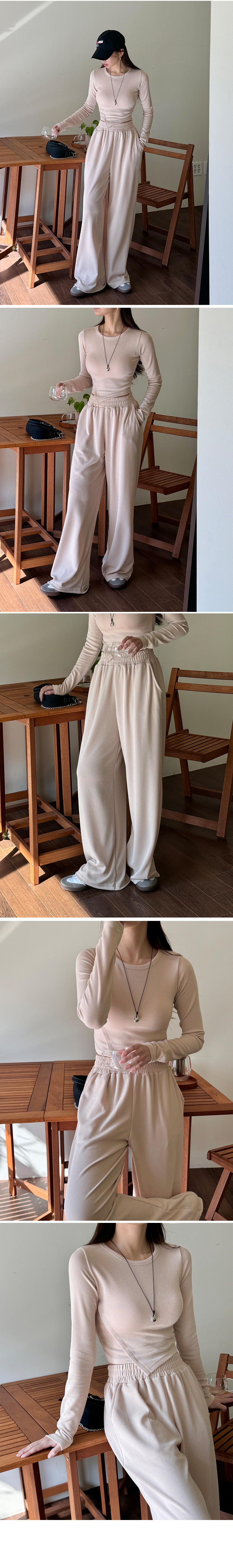 무료/557-사선 골지 트레이닝 세트 캐주얼 데일리룩 라운니 스판 티셔츠 3줄 고무밴딩 언발란스 끝단 필라테스