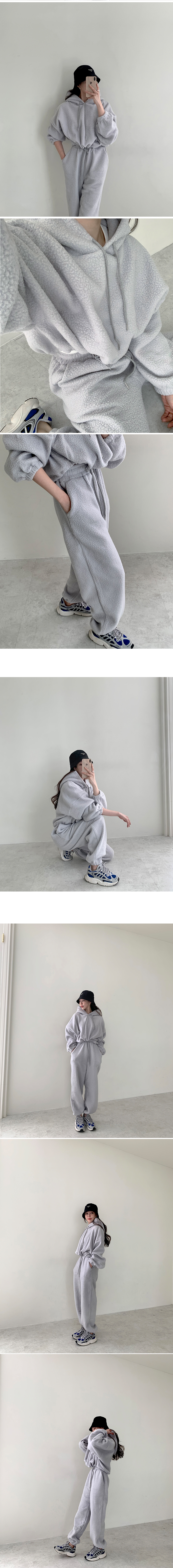무료/OSS 507-(세트) 뽀글 후드 조거 셋업 허리 스트링 소매단 바지단 고무줄 밴드 모자 부클 후드 봄가을