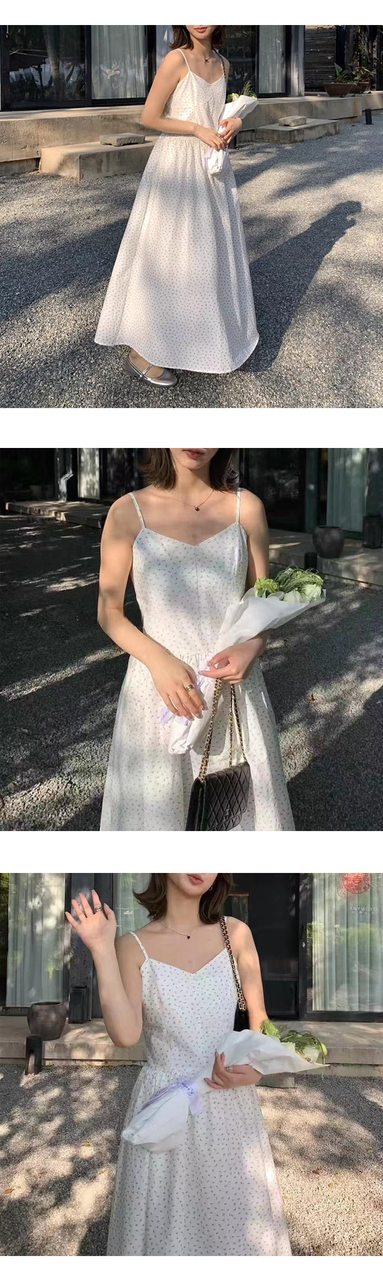무료[ONN/[OPS1443]플라워 나시 롱 원피스 끈 나시형 패턴 로맨틱 여리여리 옆지퍼 플레어 스커트 여행룩