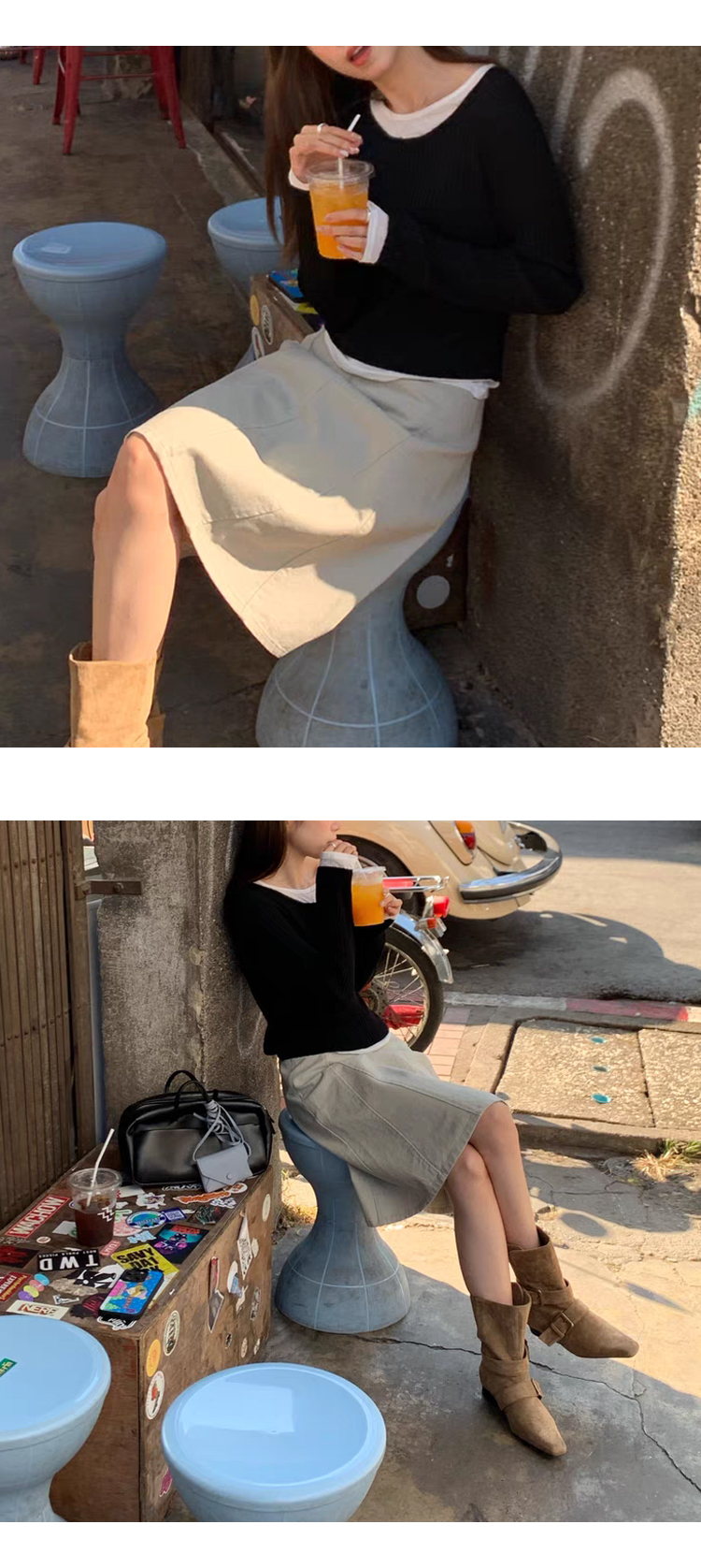 무료 [ONN/ [NT639]골지 레이어드 니트 모던한 무드 숏한 길이 골지 니트 꾸안꾸룩 데이트룩 데일리룩