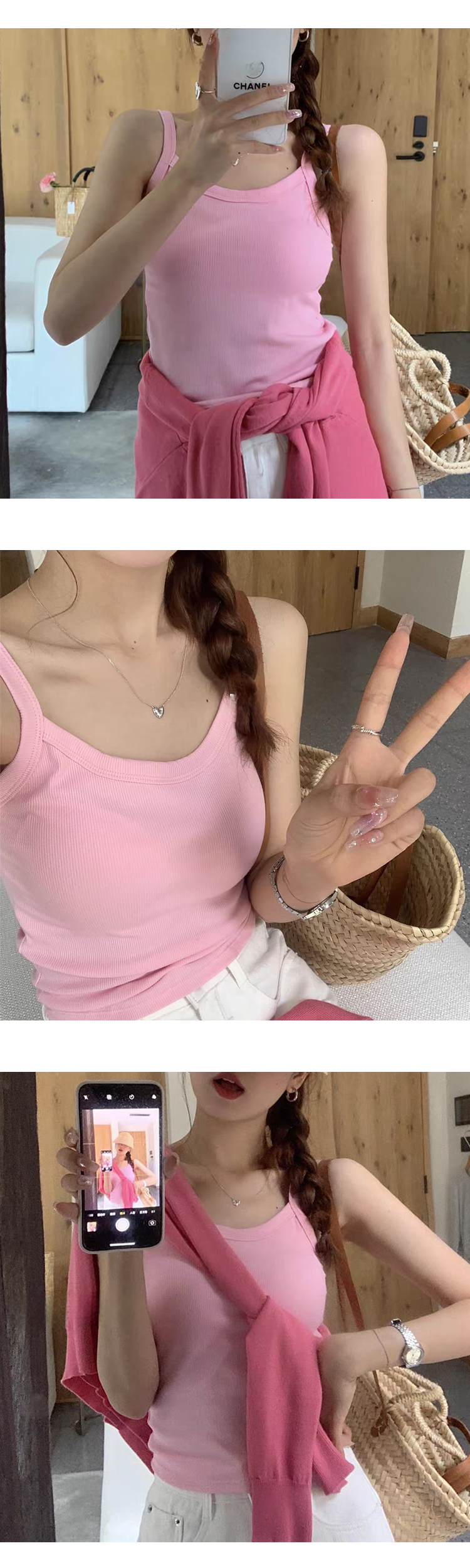 [ONN/ [T302]골지 캡나시 캡 내장 베이직 레이어드 이너템 색상다양 끈 라운드 해변룩 컬러다양