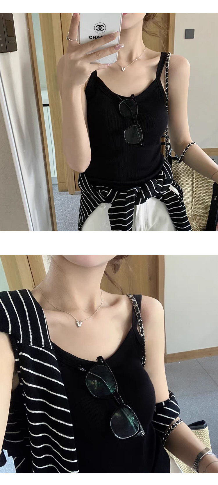 [ONN/ [T302]골지 캡나시 캡 내장 베이직 레이어드 이너템 색상다양 끈 라운드 해변룩 컬러다양