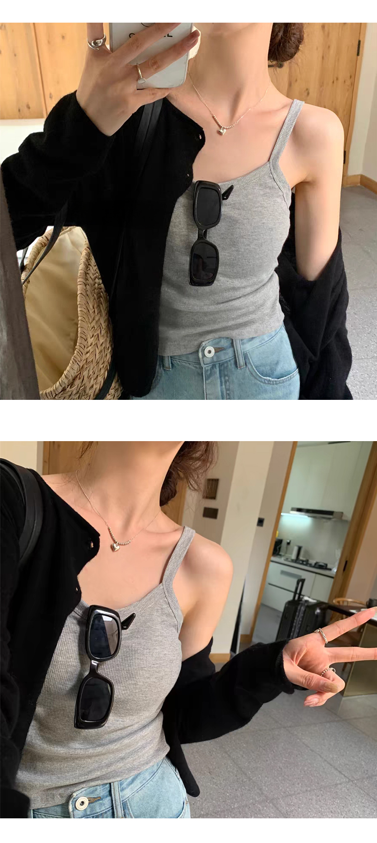 [ONN/ [T302]골지 캡나시 캡 내장 베이직 레이어드 이너템 색상다양 끈 라운드 해변룩 컬러다양